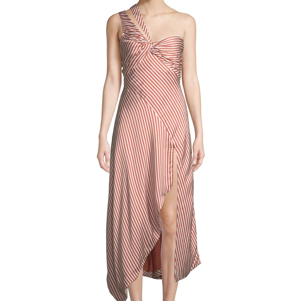 Jonathan Simkhai Striped Twisted Asymmetric One-Shoulder Midi Dress